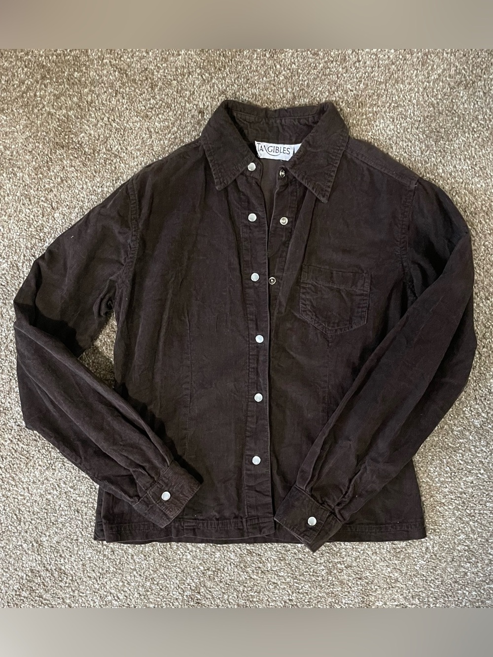 Vintage Tangibles Women’s Brown Collared Button-Front Shirt Jacket Size M Cotton